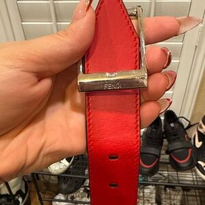 Fendi Vibrant Red Belt with Shiny Silver Buckle